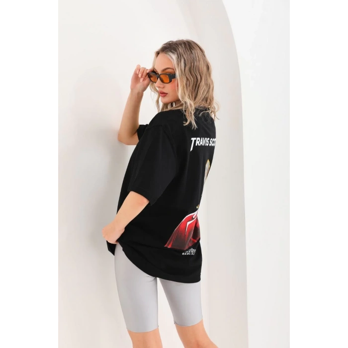 Unisex Baskılı Oversize T-Shirt - Siyah