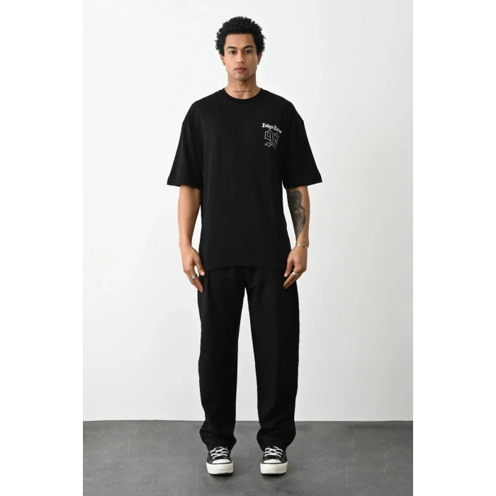 Unisex Baskılı Oversize T-Shirt - Siyah