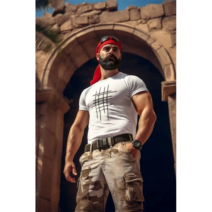 Unisex Bisiklet Yaka Baskılı Oversize T-Shirt - Beyaz