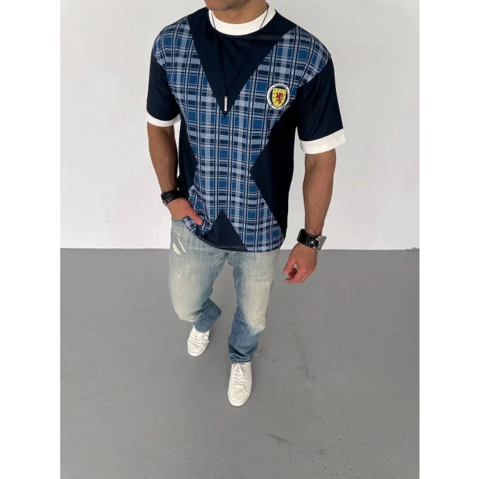 Unisex Bisiklet Yaka Baskılı Oversize T-Shirt - Siyah