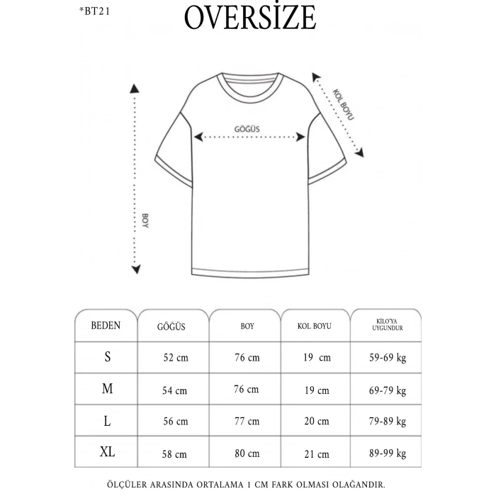 Unisex Bisiklet Yaka Baskılı Oversize T-Shirt - Siyah