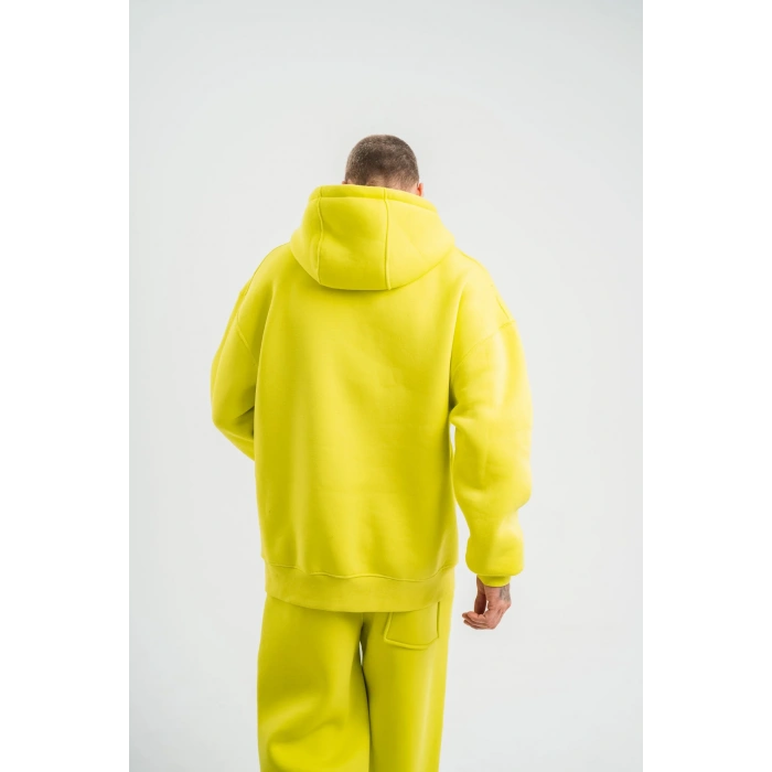 Unisex Double Oversize Kapşonlu Basic SweatShirt - Sarı