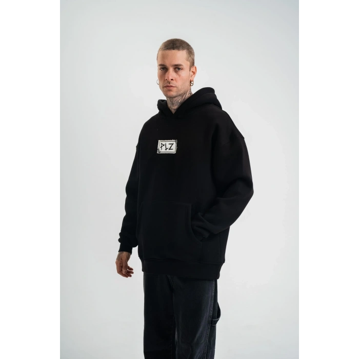 Unisex Kapşonlu Uzun Kol Patchli Nakışlı SweatShirt - Siyah