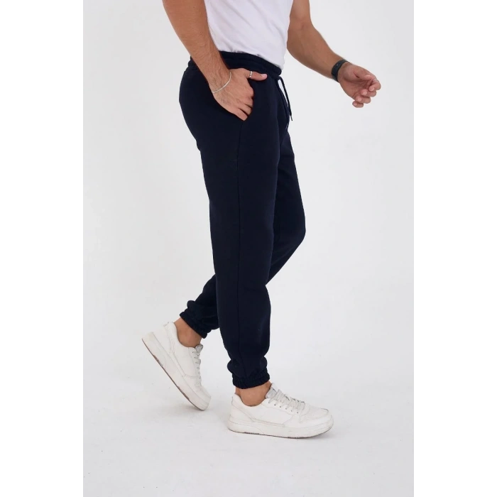 Unisex Kışlık Üç İplik Lastikli Eşofman Pantolon - Lacivert