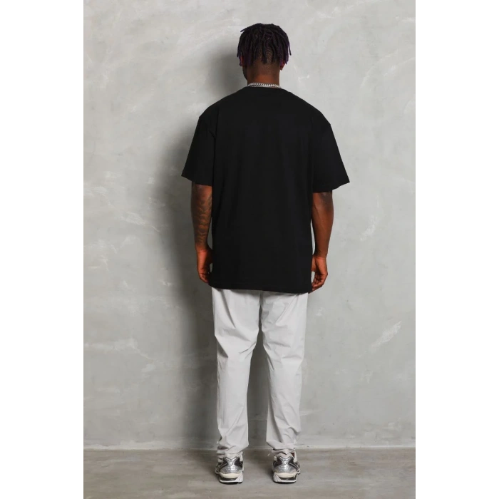 Unisex Oversize Düz Bisiklet Yaka T-Shirt - Siyah