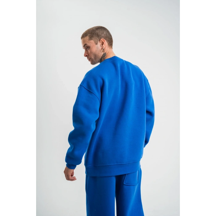 Uzun Kol Bisiklet Yaka Basic SweatShirt - Mavi