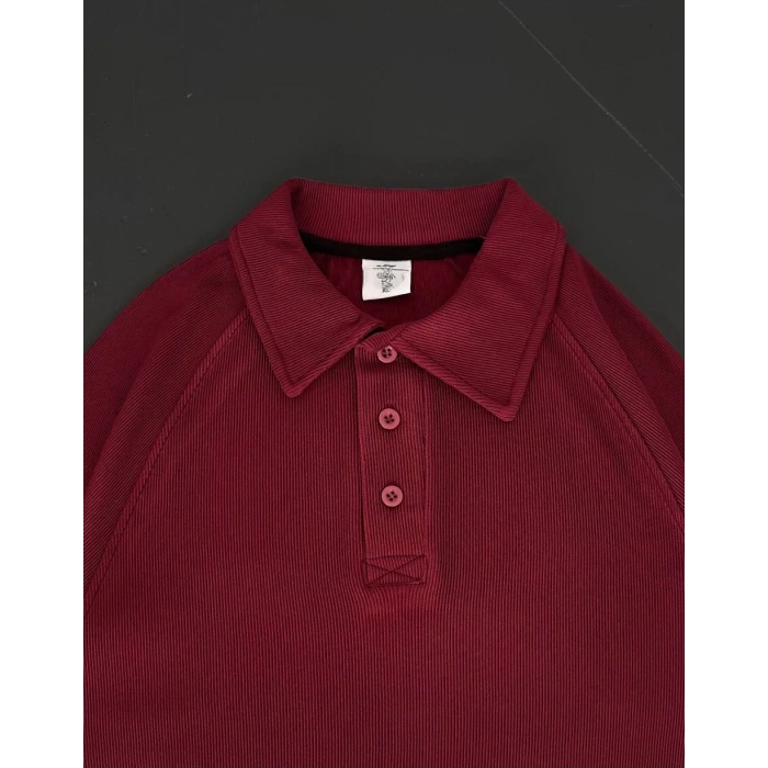 Yakalı Patlı Kısa Kol T-shirt - Bordo