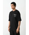 Erkek Kısa Kol Yazlık Tişört Bisiklet Yaka Baskılı Oversize T-Shirt - Siyah