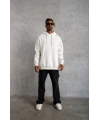 Erkek 3 İplik Pamuklu Kapüşonlu Cepli Düz Hoodie Sweatshirt - Beyaz