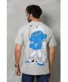 Erkek Kısa Kol Yazlık Tişört Bisiklet Yaka Baskılı Oversize T-Shirt - Gri