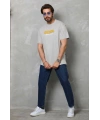 Erkek Kısa Kol Yazlık Tişört Bisiklet Yaka Baskılı Oversize T-Shirt - Gri