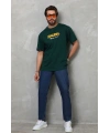 Erkek Kısa Kol Yazlık Tişört Bisiklet Yaka Baskılı Oversize T-Shirt - Yeşil