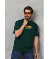 Erkek Kısa Kol Yazlık Tişört Bisiklet Yaka Baskılı Oversize T-Shirt - Yeşil