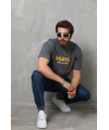 Erkek Kısa Kol Yazlık Tişört Bisiklet Yaka Baskılı Oversize T-Shirt - Füme