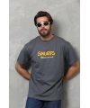 Erkek Kısa Kol Yazlık Tişört Bisiklet Yaka Baskılı Oversize T-Shirt - Füme