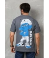 Erkek Kısa Kol Yazlık Tişört Bisiklet Yaka Baskılı Oversize T-Shirt - Füme