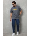 Erkek Kısa Kol Yazlık Tişört Bisiklet Yaka Baskılı Oversize T-Shirt - Füme
