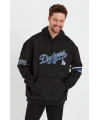 Erkek 3 İplik Pamuklu Kapüşonlu Baskılı Cepli Oversize Sweatshirt Hoodie - Siyah