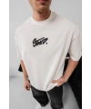 Erkek Tişört Yazlık Baskılı Oversize Kısa kol T-Shirt - Beyaz