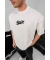 Erkek Tişört Yazlık Baskılı Oversize Kısa kol T-Shirt - Beyaz