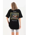 Kadın Kısa Kol Yazlık Tişört Bisiklet Yaka Baskılı Oversize T-Shirt - Siyah