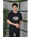 Erkek Baskılı T-Shirt Kısa Kol Bisiklet Yaka Regular Fit Rahat Kalıp Günlük Tişört - Siyah