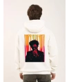 Erkek 3 İplik Pamuklu Kapüşonlu Baskılı Cepli Oversize Sweatshirt Hoodie - Beyaz