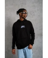 Erkek 3 İplik Pamuklu Kapüşonlu Baskılı Cepli Oversize Sweatshirt Hoodie - Siyah