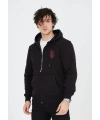 Erkek 3 İplik Pamuklu Kapüşonlu Tam Fermuarlı Cepli Hoodie Sweatshirt - Siyah