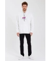 Erkek 3 İplik Pamuklu Kapüşonlu Baskılı Cepli Oversize Sweatshirt Hoodie - Beyaz