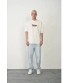 Erkek Kısa Kol Yazlık Tişört Bisiklet Yaka Baskılı Oversize T-Shirt - Beyaz