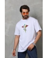 Erkek Baskılı T-Shirt Kısa Kol Bisiklet Yaka Regular Fit Rahat Kalıp Tişört -  Beyaz