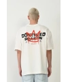 Erkek Kısa Kol Yazlık Tişört Bisiklet Yaka Baskılı Oversize T-Shirt - Beyaz