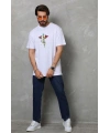 Erkek Baskılı T-Shirt Kısa Kol Bisiklet Yaka Regular Fit Rahat Kalıp Tişört -  Beyaz