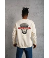 ERKEK 3 İplik Pamuklu Bisiklet Yaka Baskılı Oversize Sweatshirt - Beyaz