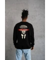 ERKEK 3 İplik Pamuklu Bisiklet Yaka Baskılı Oversize Sweatshirt - Siyah