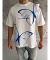 Erkek Kısa Kol Yazlık Tişört Bisiklet Yaka Baskılı Oversize T-Shirt - Beyaz