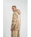 ERKEK 3 iplik Pamuklu Oversize Kapüşonlu Yıkamalı Hoodie SweatShirt - Bej