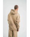ERKEK 3 iplik Pamuklu Oversize Kapüşonlu Yıkamalı Hoodie SweatShirt - Bej