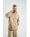 ERKEK 3 iplik Pamuklu Oversize Kapüşonlu Yıkamalı Hoodie SweatShirt - Bej
