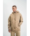ERKEK 3 iplik Pamuklu Oversize Kapüşonlu Yıkamalı Hoodie SweatShirt - Bej