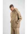 ERKEK 3 iplik Pamuklu Oversize Kapüşonlu Yıkamalı Hoodie SweatShirt - Bej