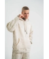 ERKEK  3 iplik Pamuklu Oversize Kapşonlu Yıkamalı SweatShirt Hoodie - Krem