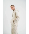 ERKEK  3 iplik Pamuklu Oversize Kapşonlu Yıkamalı SweatShirt Hoodie - Krem
