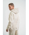 ERKEK  3 iplik Pamuklu Oversize Kapşonlu Yıkamalı SweatShirt Hoodie - Krem