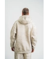 ERKEK  3 iplik Pamuklu Oversize Kapşonlu Yıkamalı SweatShirt Hoodie - Krem