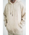 ERKEK  3 iplik Pamuklu Oversize Kapşonlu Yıkamalı SweatShirt Hoodie - Krem