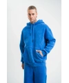ERKEK 3 İplik Pamuklu Oversize Kapüşonlu Yıkamalı Hoodie SweatShirt - Mavi