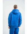 ERKEK 3 İplik Pamuklu Oversize Kapüşonlu Yıkamalı Hoodie SweatShirt - Mavi
