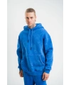 ERKEK 3 İplik Pamuklu Oversize Kapüşonlu Yıkamalı Hoodie SweatShirt - Mavi